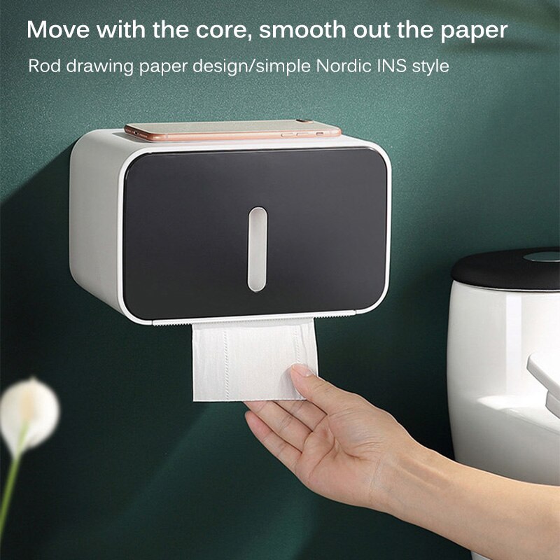 Caja de papel en rollo multifunción, soporte de papel higiénico sin perforaciones, Caja de papel higiénico de pared, impermeable, portarrollos de papel