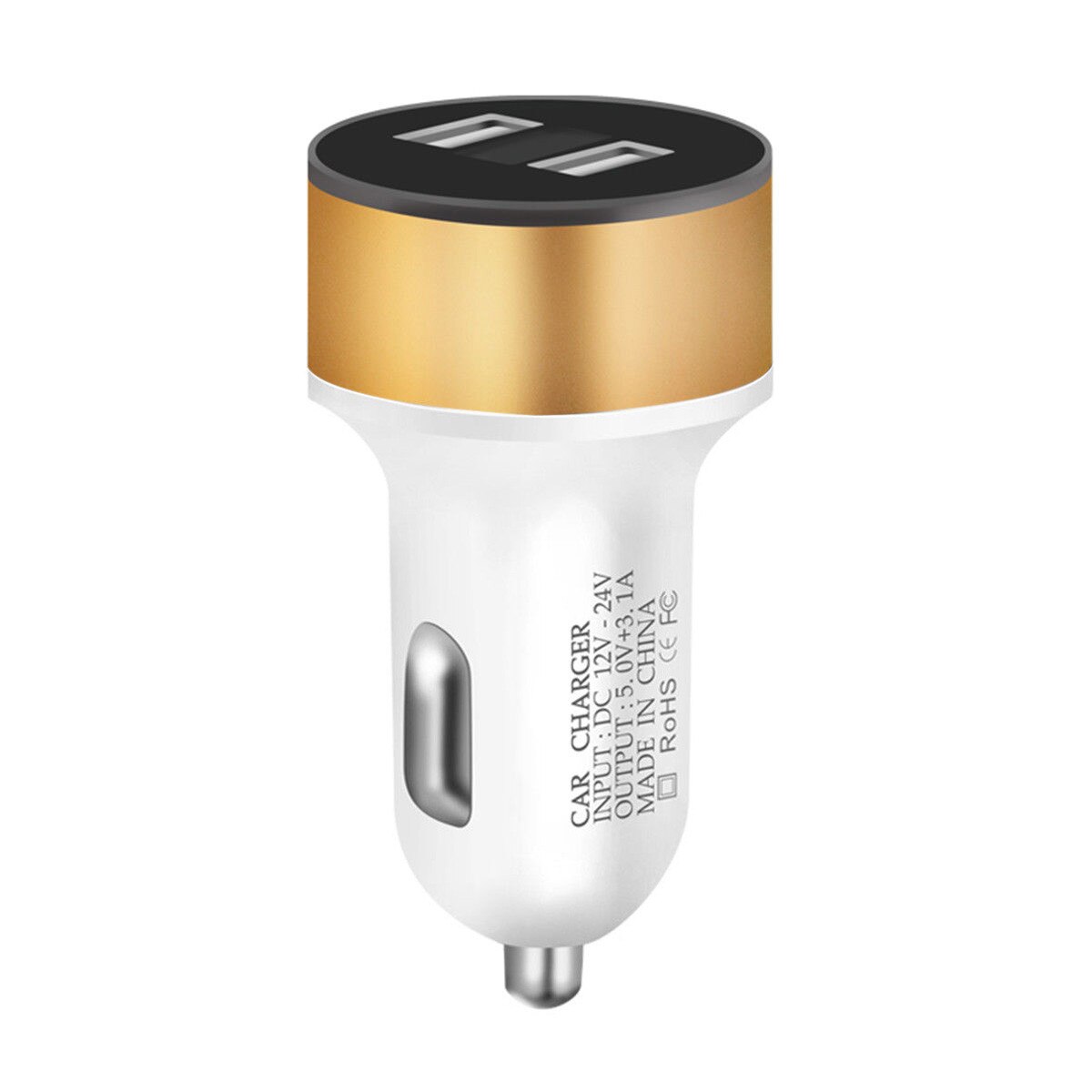 Dual USB 12V-24V 3.1A Mobile Phone Car Charger Adapter LED Display Fast Charging: Gold