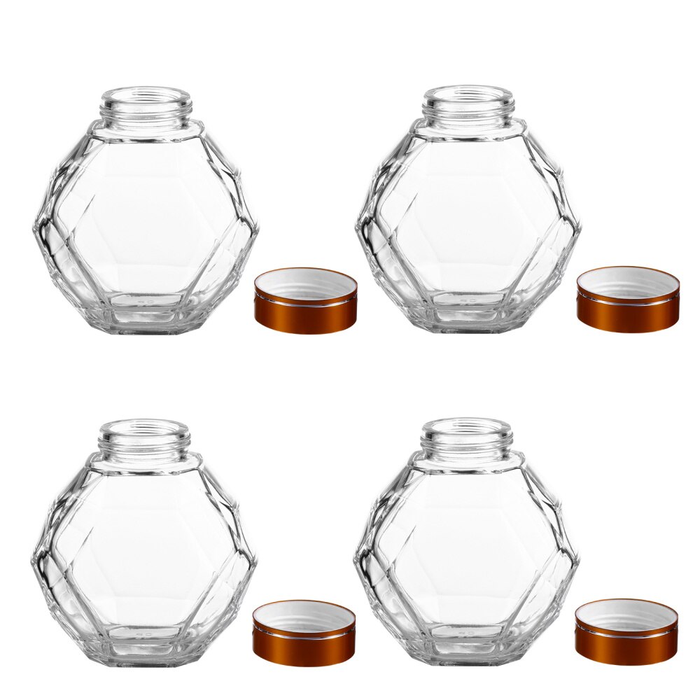 4 Stuks Clear Honing Jar Bee Honing Fles Clear Honing Potten Transparante Honing Potten: Golden