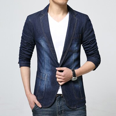 Men Spring Denim Jeans Blazers and Jackets Men's Casual Slim Fit Long Sleeved Single Button Style Blazers Suits D82903: 12 / M