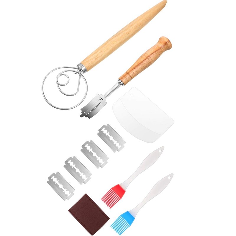 Amasador de pan, batidor de masa danés, hecho a mano, pan Lame con cubierta protectora, cepillo de silicona, espátula para masa, batidor de masa: Default Title