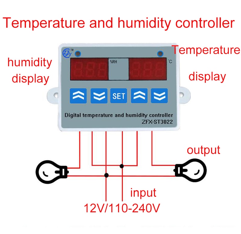 2 in 1 Digital display Temperature humidity Controller thermostat Humidity control with Sensor AC110-220V