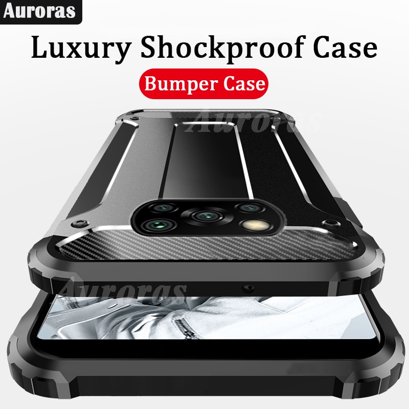 Aurora's robuuste impact case voor xiaomi poco  x3 nfc luxe hybride pantser schokbestendige harde pc + tpu voor pocophone  x3 case