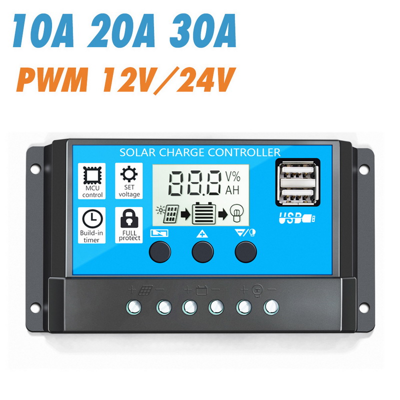 Solar Charge Controller 12 V/24 V 10/20/30A Auto Pwm 5V Output Zonnepaneel batterij Controller Regulator Met Dual Usb Lcd Display