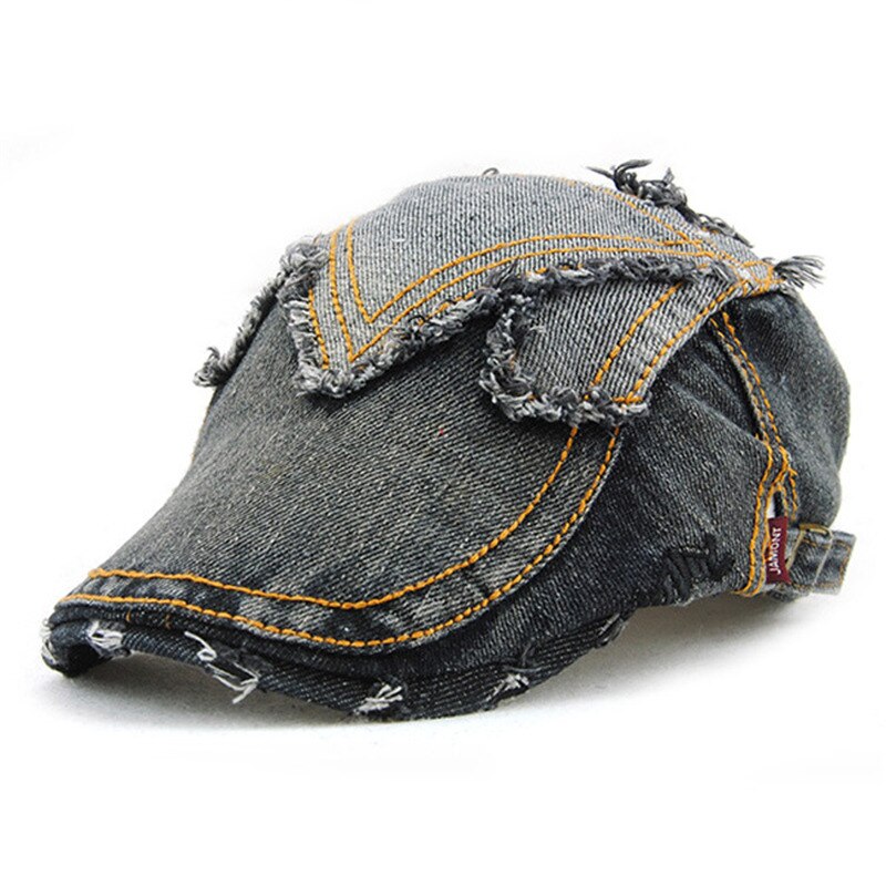 Ulykkelig denim hat mænd retro nyhedsdreng kasket irsk sommer efterår vedbend hatte mandlige afslappet flade hætter: Mørk gul