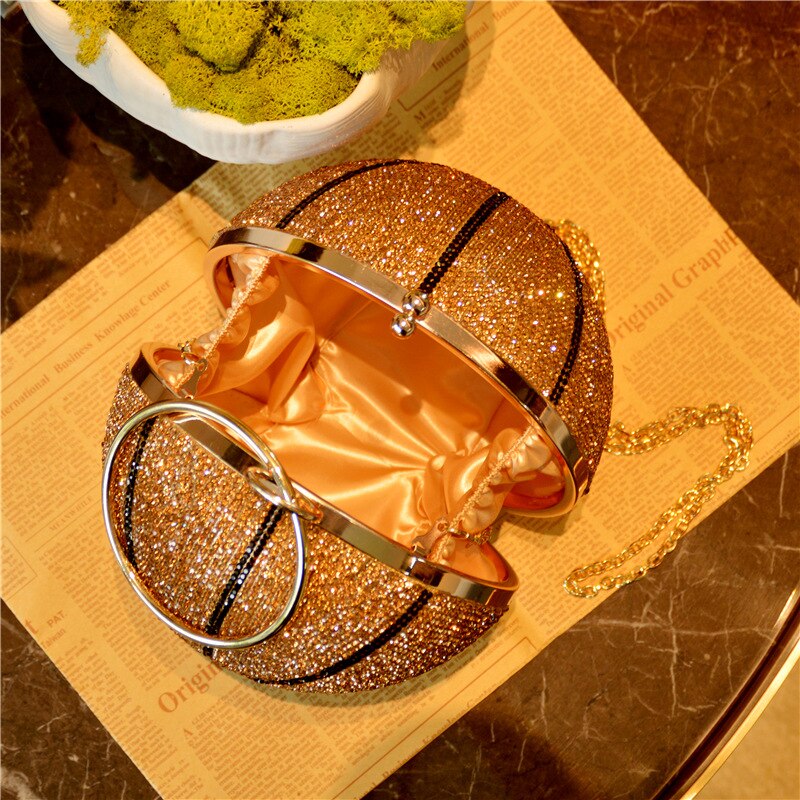 High end full rhinestone kveldsveske for kvinner baseket ball form håndvesker kjede messenger bag kvinner ball party telefon lommebok bag
