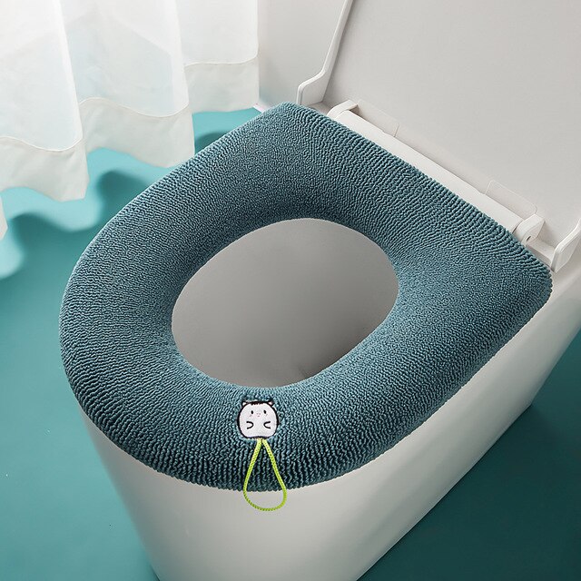Comfortabele Borduren Badkamer Toilet Seat Cover Winter Wc Cover Huishoudelijke Closestool Mat Seat Case Deksel Deksel: Green3
