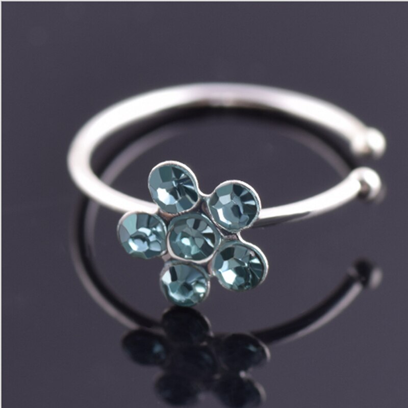 1Pcs U Vormige Nep Nose Ring Hoop Septum Ringen Roestvrij Staal Neus Piercing Nep Piercing Oreja Pircing Sieraden: Blue  diamond