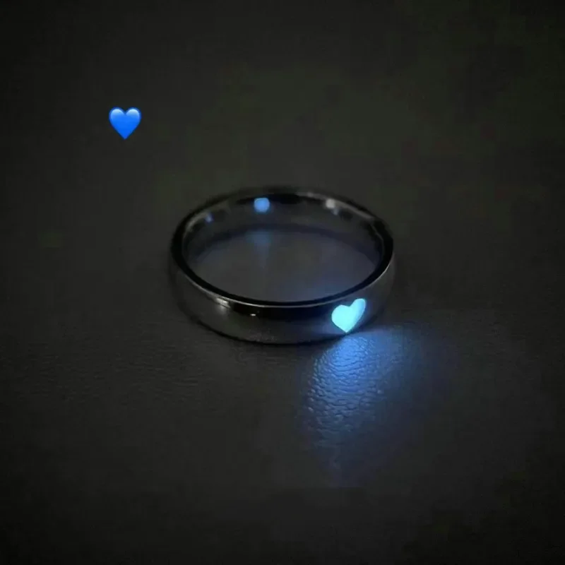 Glow In Dark Ring Lichtgevend Blauw Roze Licht Liefde Hart Ring Koppels Meisjes Zilver Kleur Sieraden Maat Verstelbaar Mode Ringen