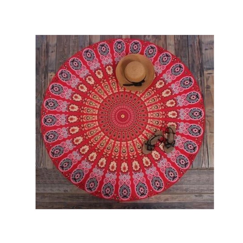 Joylove rundt fargerik mandala-teppe strandteppe badebymatte strandteppe