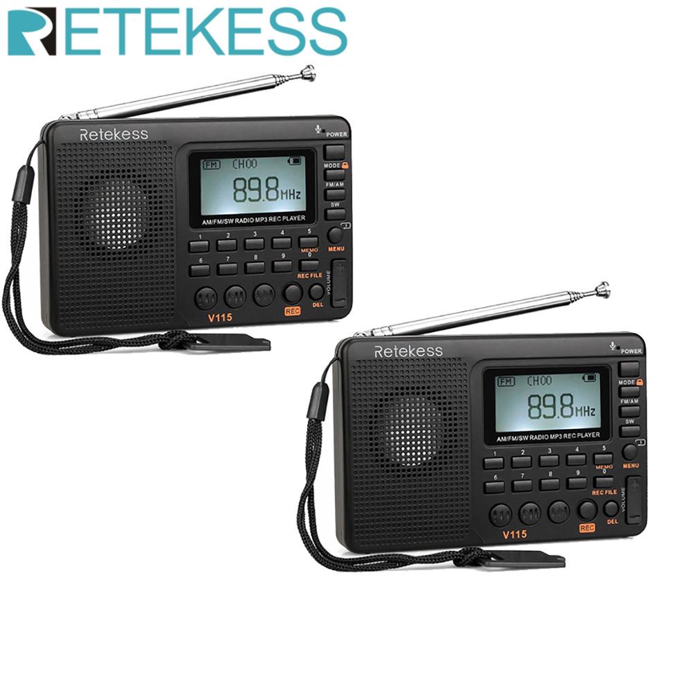 2Pcs Retekess V115 Fm/Am/Sw Radio Multiband Radio Ontvanger Bass Sound MP3 Speler Recorder Draagbare Radio met Sleep Timer F9205