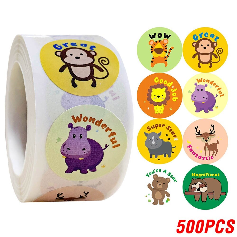 100-500pcs Encouragement Sticker Reward Stickers Roll For Kids Motivational Stickers With Cute Animals For Students Teachers: QY530A-500pcs