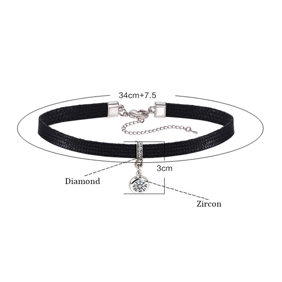 Personality Circular Zircon Choker Titanium Stainless Steel Leather Strap Zircon European USA Trendy Women Jewelry