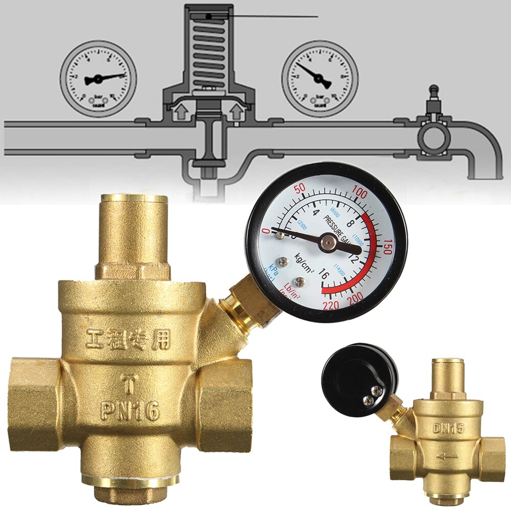 DN20 3/4" Brass Water Pressure Reducing Maintaining Valves Regulator Adjustable Relief Valves With Gauge Meter