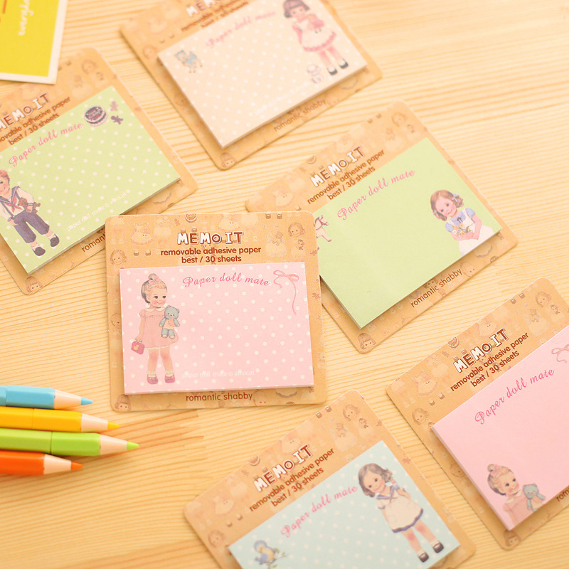 10 stks/partij Leuke baby pop memo pad en memoblokjes papier stickers Planner dagboek Office accessoires schoolbenodigdheden DM651