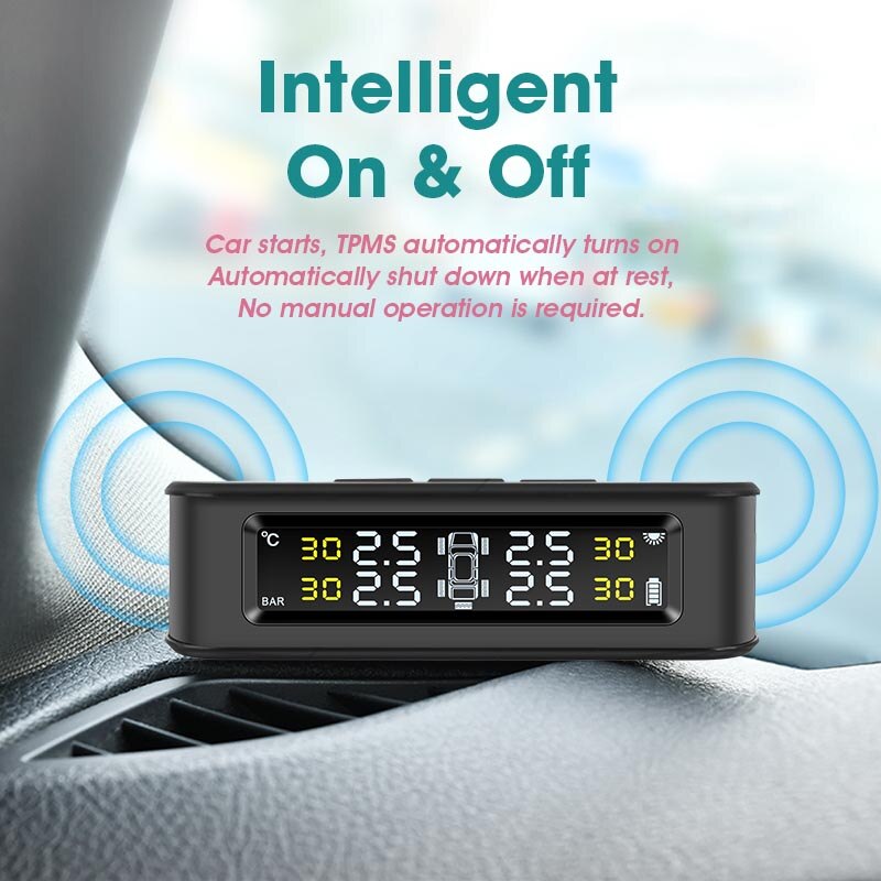 Tpms 5 däck bilsensor trycklarmövervakningssystem visar soltryckskontrollvarning via extern sensor 6 bar usb