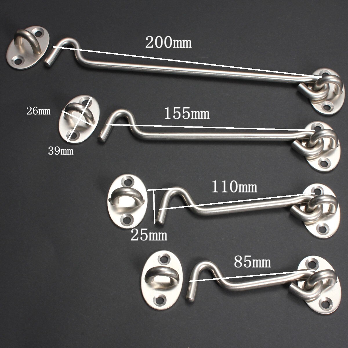 3-8inch Stainless Steel Cabin Hook And Eye Latch Lock Shed Gate Door Catch Silent Holder