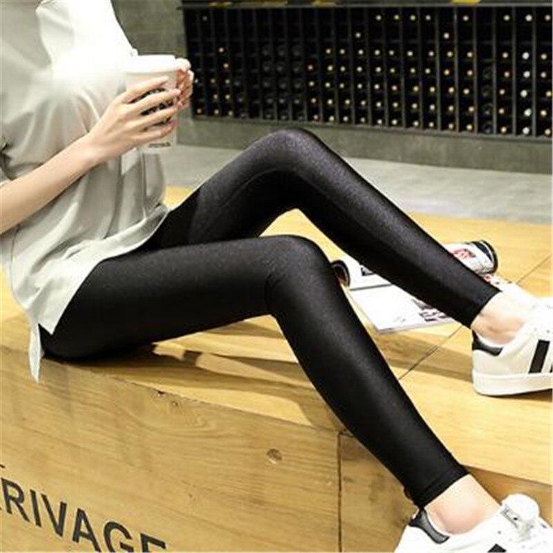 yuqung Black Womens Leggings shiny Lycra spandex legging workout Leggins Capris pants Fitness Nine Ankle length Pantalones