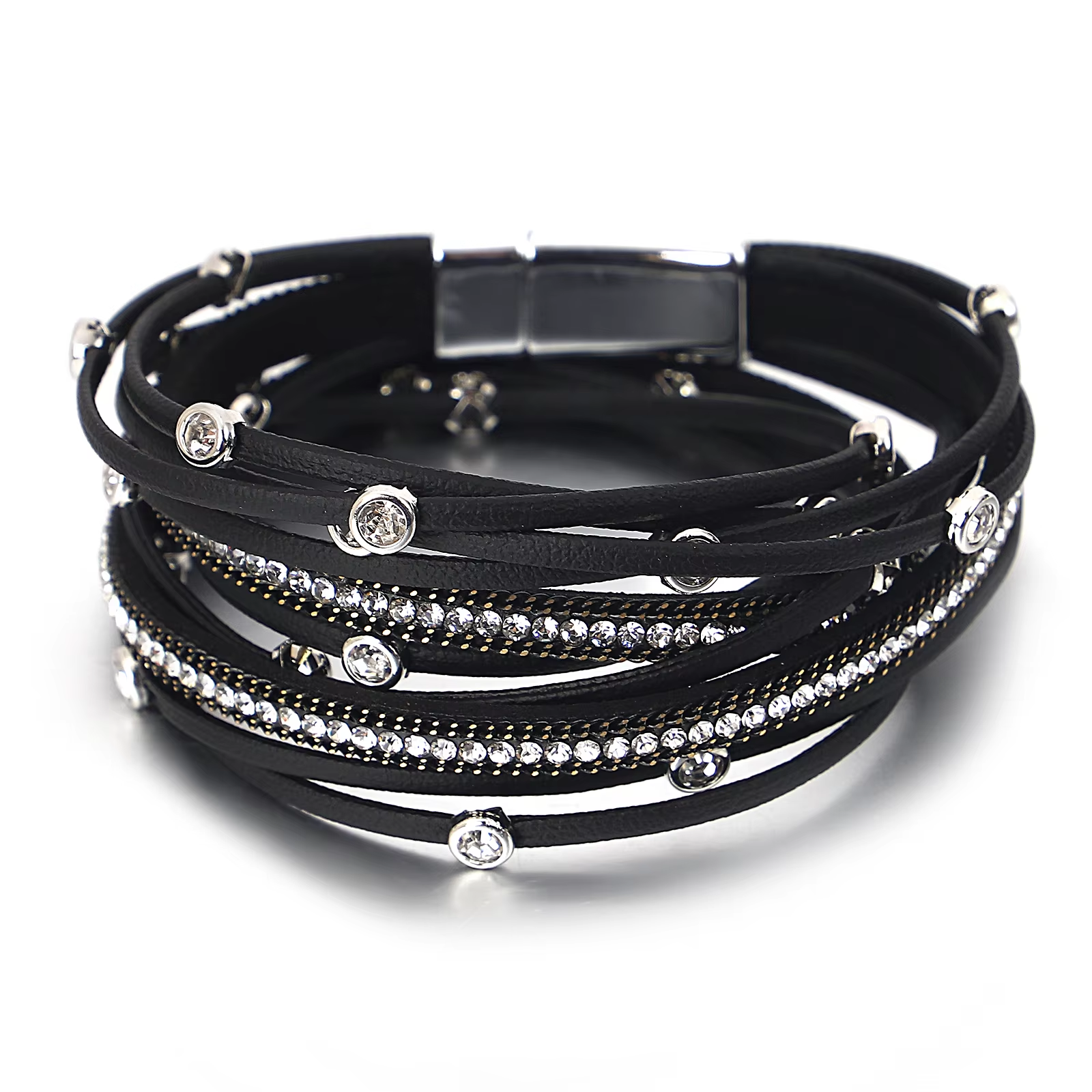 ALLYES, pulseras de cuero con cuentas de cristal Vintage para mujeres y hombres, cadena larga bohemia, pulsera envolvente multicapa, de joyería