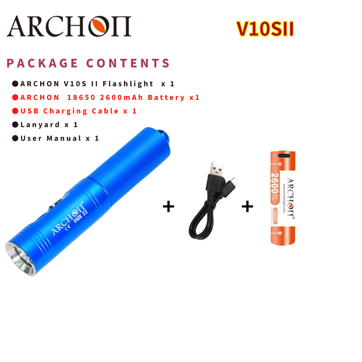 ARCHON V10S II 1200LM doprowadziło Latarka robić nurkowania Lanter Latarka robić nurkowania Podwodna latarka robić nurkowania: Czerwony