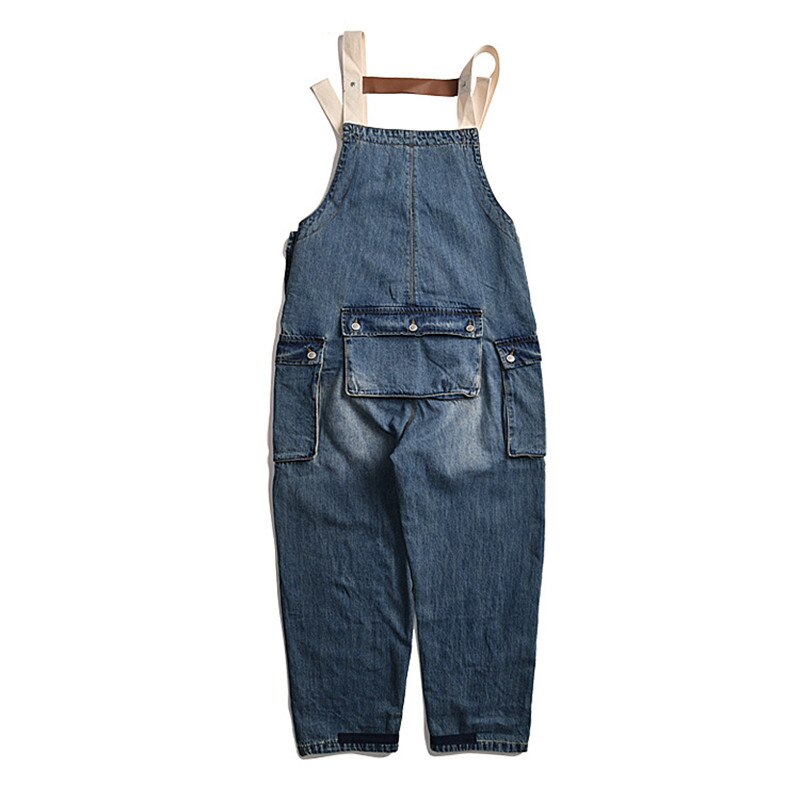 Man Harajuku Hip Hop Denim Bib Overalls Loose Fit Workwear Cargo Jeans Jumpsuits With Multi Pockets Suspender Pants
