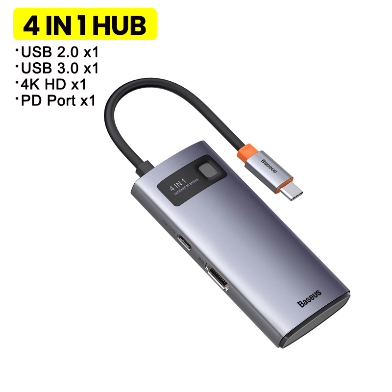 Baseus – HUB USB 3.0 Type C vers HDMI, adaptateur de lecteur SD RJ45, séparateur HUB USB-C 8 en 1 pour MacBook Pro Air et ordinateur portable: 4 in 1 Type C HUB