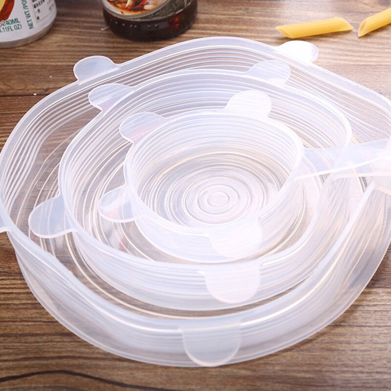 Reusable Food Packaging Cover Silicon Food Fresh-Keep Sealing Cap Vacuum Stretch Silicone Lids Kitchen Silicone Cover: Transparent