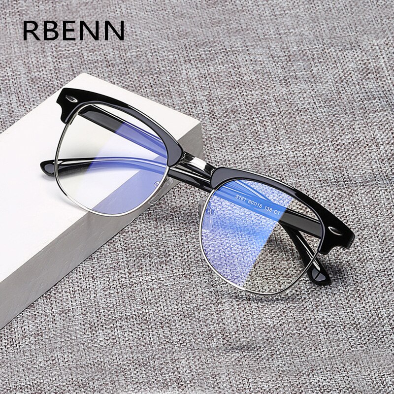 RBENN Anti Blue Ray Computer Glasses Men Women Blue Light Blocking Eyeglasses Classic Rivet Optical Frame Gaming Eyewear Male