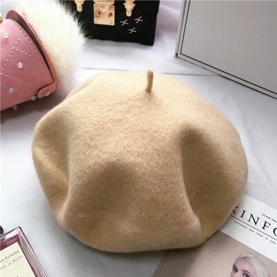 Wolmix franse baret effen dames dames meisjes hoed herfst winter warme muts mutsen: Beige