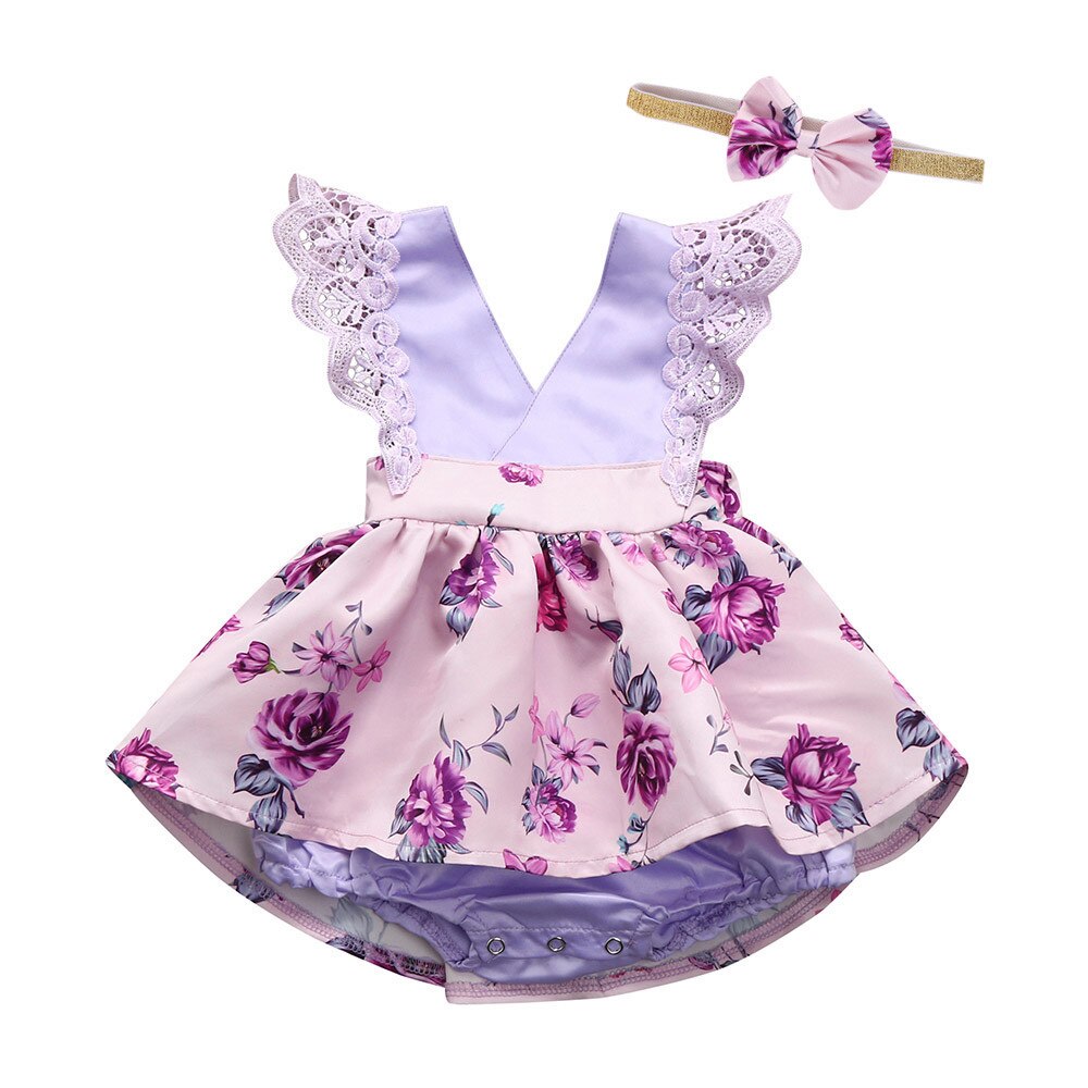 Baby Rompertjes; Peuter Baby Gilrs Mouwloos Lace Ruches Romper Jumpsuit Hoofdband Bloemen Ouifit Kleding Voor Meisje;