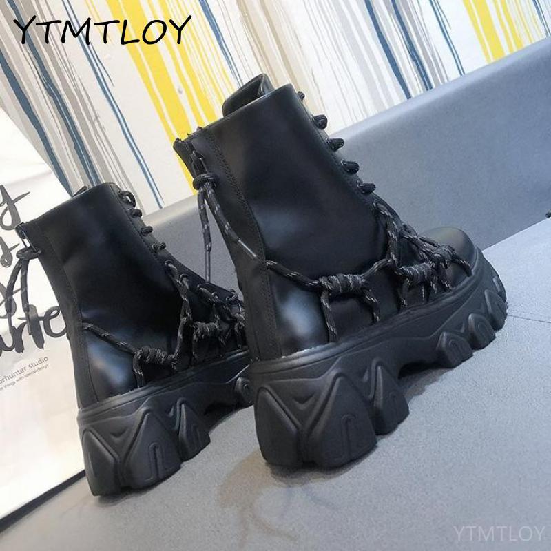 Autumn Winter Punk Handsome Ankle Boots For Woman British Leather Thick Bottom Increased Boots Shoes Woman
