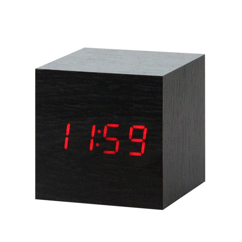 Di Legno del Led Digital Alarm Clock Orologio Elettronico Con Controllo Acustico di Rilevamento Funzione Snooze Breve Quadrato Singolo Viso Orologi: L4