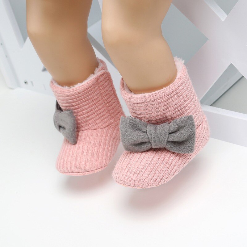 Leuke Grote Bow Knit Wol Plus Fluwelen Warme Laarzen Baby Laarzen Winter Baby Laarzen Meisje