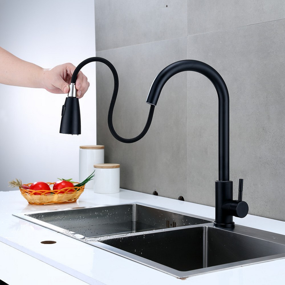 Warm En Koud Mixer Pull Kraan Kraan Tap Rvs 360 Graden Dual-Mode Outle Handvat Pull Down Keuken tap Keukenkraan