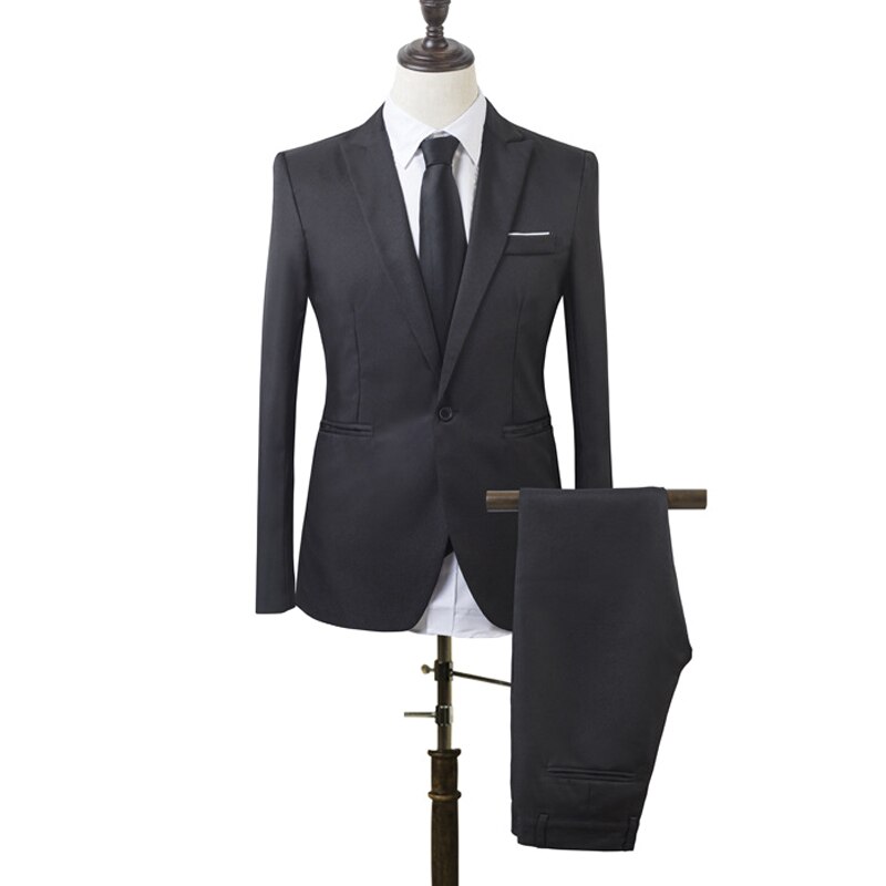 2 PCS Men Slim Fit Formal Business Tuxedos Suit Coat Pants Party Wedding Prom NFE99: Black / L