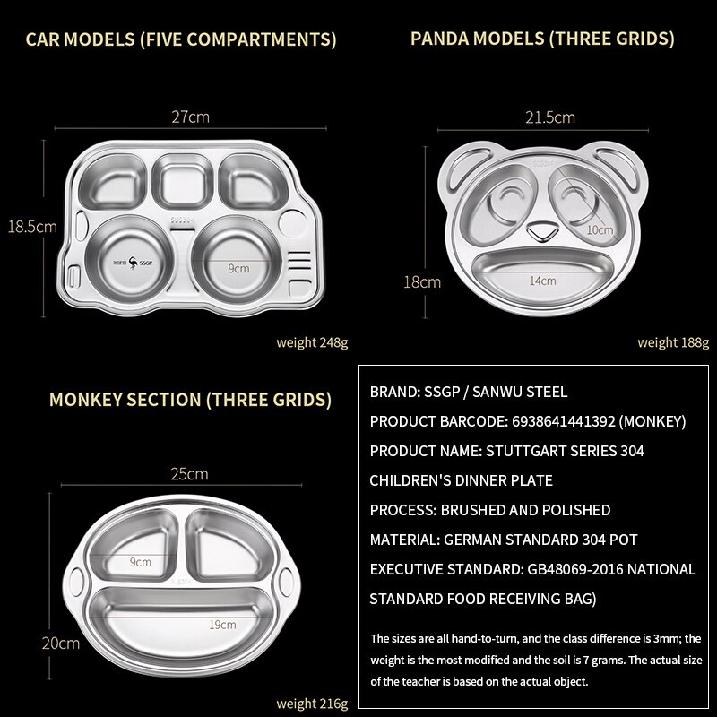 Children's Plate Cute Bus Bear Stainless Steel Grid Plate Kids Breakfast Dinner Dinnerware Baby Food Feeding Dishes Tray
