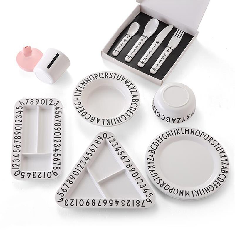 Kitchen Utensils Sets Alphabet Dishes For Kitchen Bowl Cup Shallow Plates Breakfast Soup Snack Tray Tableware Food Store Plates