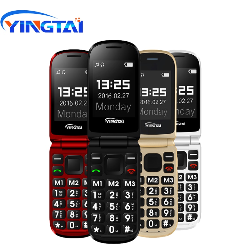 YINGTAI T09 podwójny ekran singli seniorów w telefon dla starszych SOS wyposażone są w telefon z klapką telefon komórkowy Big Push przycisk GSM telefon komórkowy