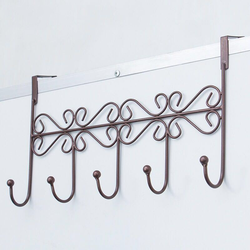 Gancho trasero para puerta de hierro, perchero multiusos sin clavos, D19: 5 hooks copper