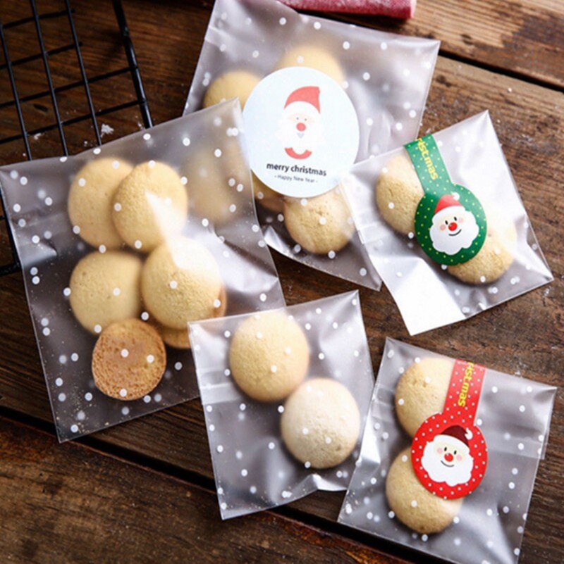 Bolsas transparentes de celofán para galletas, 100 Uds., bolsas de de Navidad, dulces con autoadhesivo de sello DIY para de boda: 10x10cm