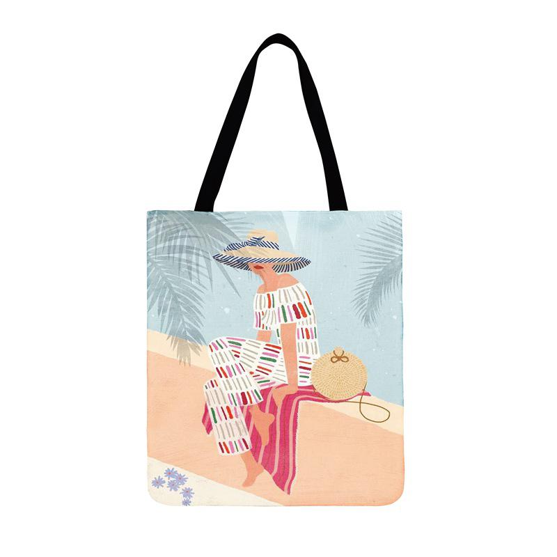 Sacchetto di modo Havana di Arte Della Ragazza del Sacchetto di Stampa Sacchetto di Acquisto Pieghevole Sacchetto di Spalla Delle Signore Per Le Donne Casual Tote Borsa Da Spiaggia All'aperto borse: 3 / 35x40cm