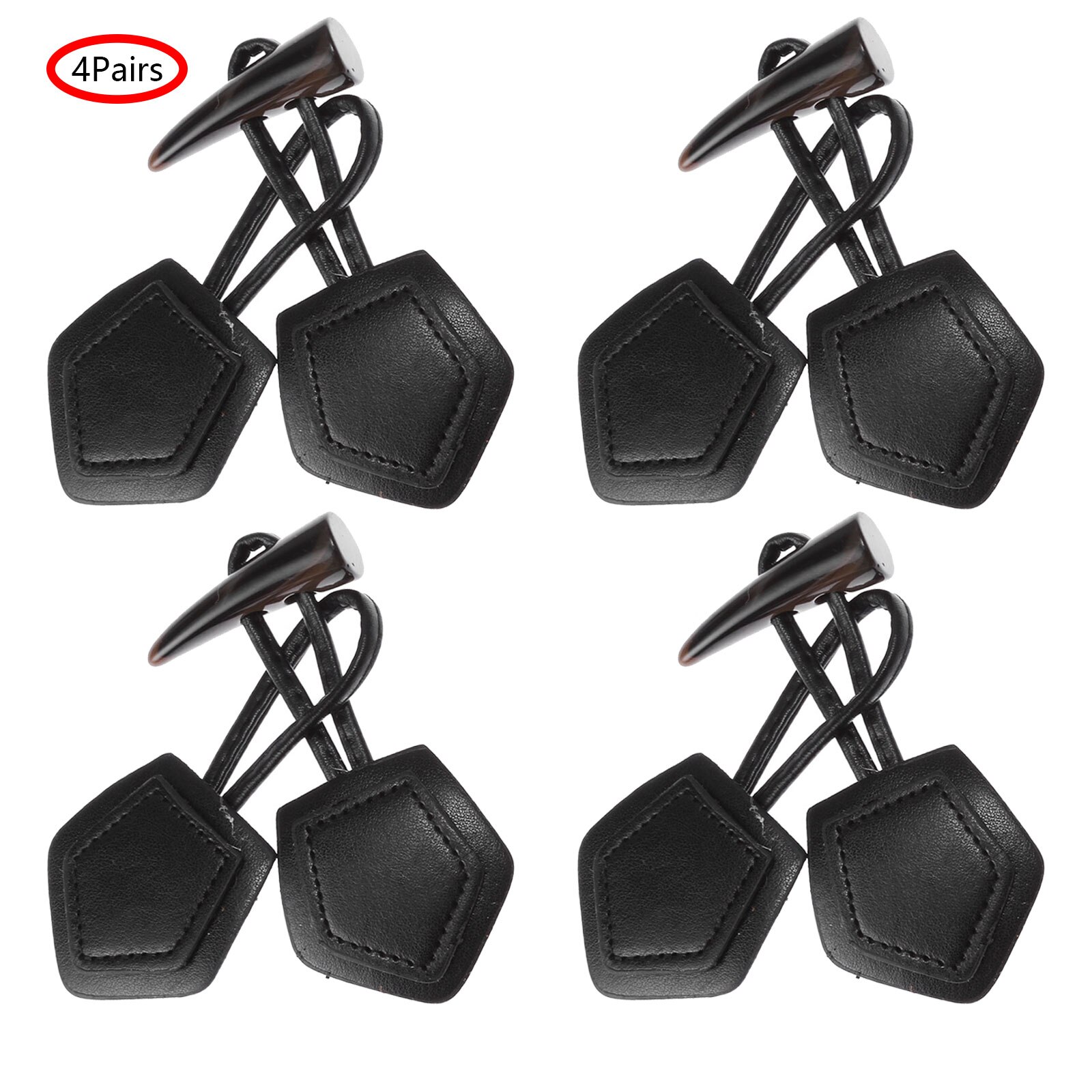 4Pairs Toggle Buttons PU Leather Horn Toggle Clasps Duffle Coat Closure Cord Cardigan Fasteners Clasp For Clothes DIY Decoration: Black C