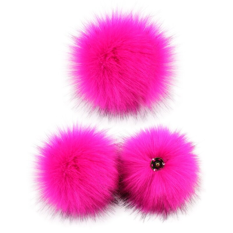 Bola de pompón con botón de presión, pompón de pelo colorido DIY de 10cm, pompón esponjoso extraíble para sombrero, zapatos, accesorio para bufandas, 3 unidades: J