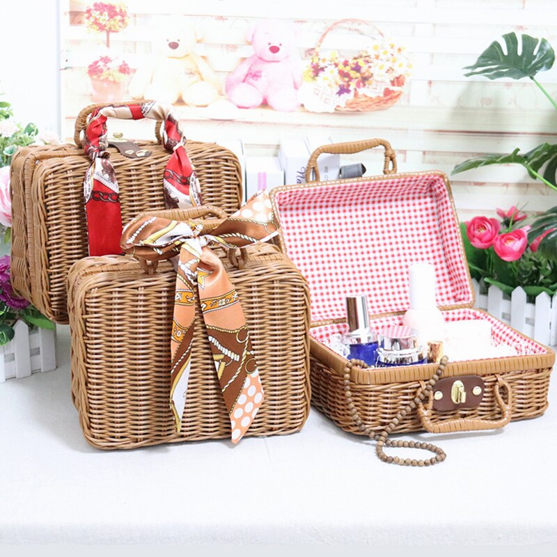 Vintage Draagbare Handgemaakte Rieten Rotan Geweven Mand Make Organizer Picknick Bagage Opslag Mand Custom-Made Hand Cadeau Mand