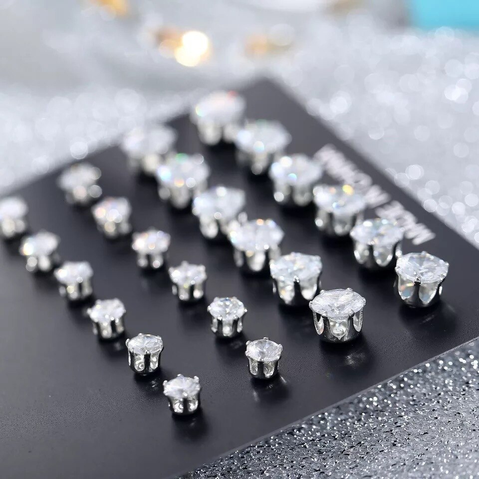 12 par / sæt aaa runde seks klo skinnende bryllup øreringe, kvinders mænds krystal smykker øreringe sæt diamant studs.