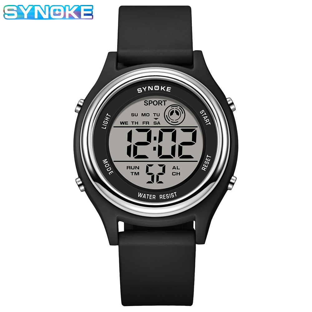 SYNOKE Kleurrijke kinderen zeven lichten horloges sport studenten digitaal horloge voor kinderen waterdicht elektronisch horloge schokbestendig: Black