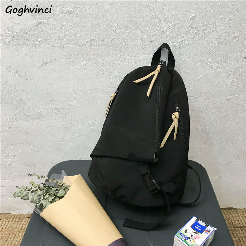 Backpacks Women Nylon Solid Waterproof Unisex Streetwear Hip-hop Simple Korean Ulzzang Harajuku Chic Daily Backpack All-match BF