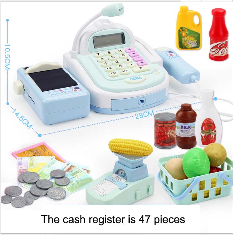 Aprendizaje educativos cajero niños fingir jugar contra caja registradora de juguete miniatura simulado modelo supermercado casa papel: Azul oscuro