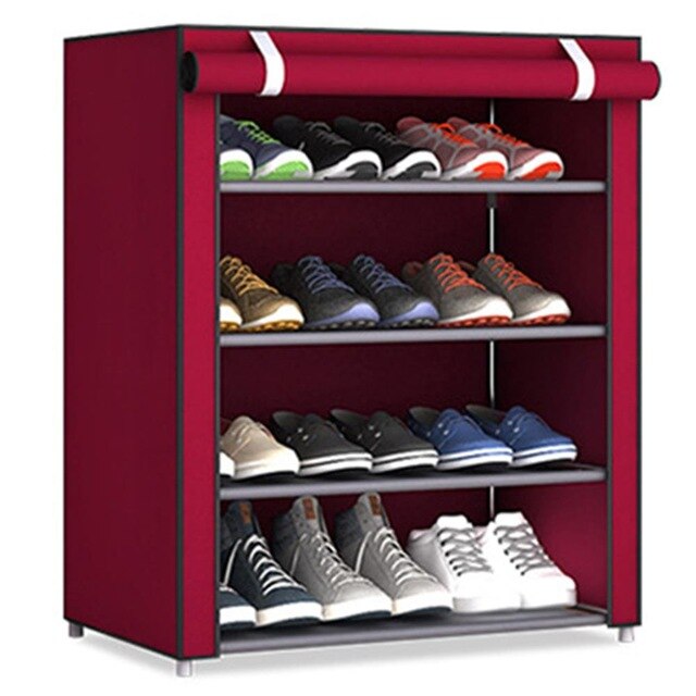 Shoe Rack Shoe Cabinet Multi-Layer Non-Woven Fabric Slipper Housekeeping Shoes Hanger Home Organization Space Save Shoe Shelf: five layers red
