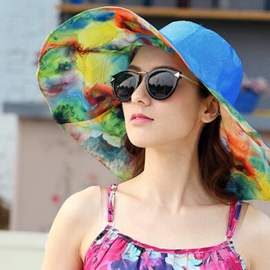 2018 verão grande borda praia chapéus de sol para mulher proteção uv chapéus de sol com grande cabeça dobrável estilo moda senhora chapéu: sky blue